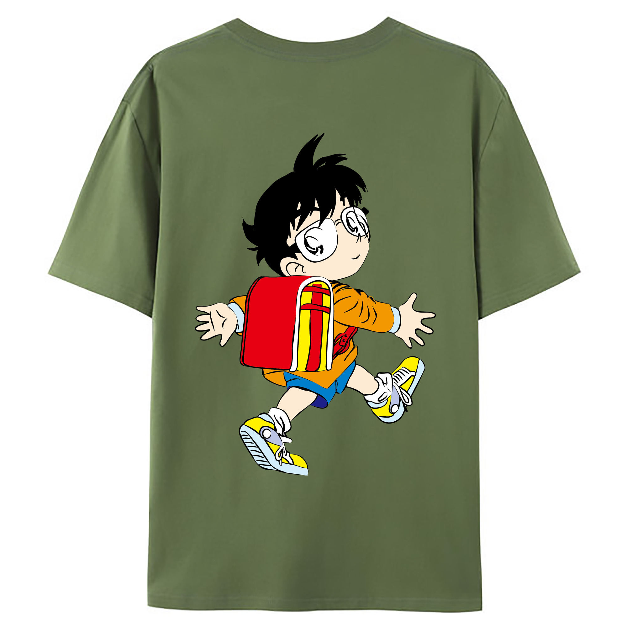 （画像用） 名探偵コナン 江戸川 コナン Detective Conan Conan Edogawa 綿100％ メンズ半袖Tシャツ（バックプリント） 通気性